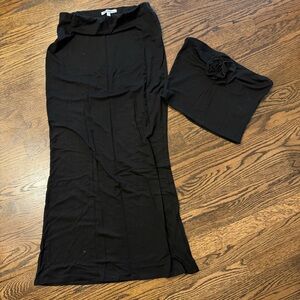 Reformation Black Maxi Skirt and Flower Tube Top Set - Size Small